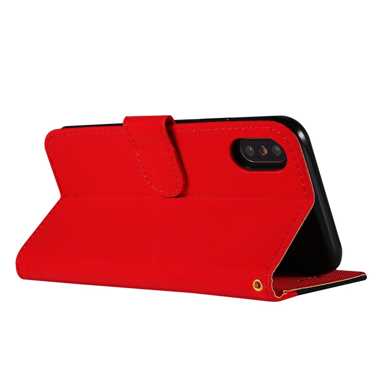 For iPhone X Fabric Stitching Embroidery Horizontal Flip Leather Case With Holder & Card Slots & Wallet