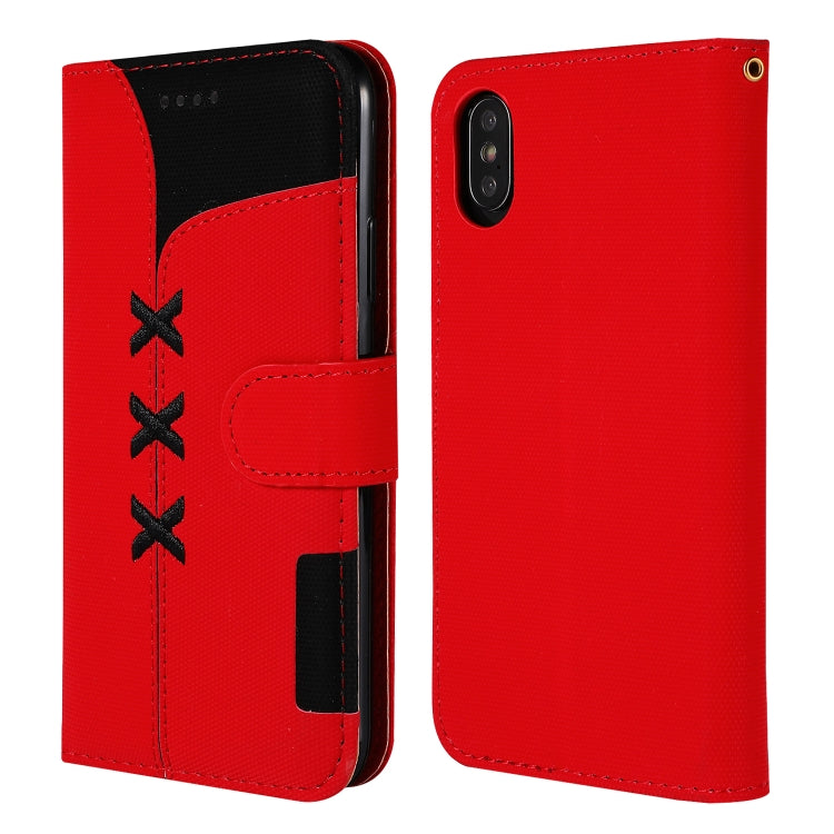 For iPhone X Fabric Stitching Embroidery Horizontal Flip Leather Case With Holder & Card Slots & Wallet