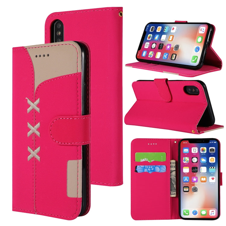 For iPhone X Fabric Stitching Embroidery Horizontal Flip Leather Case With Holder & Card Slots & Wallet