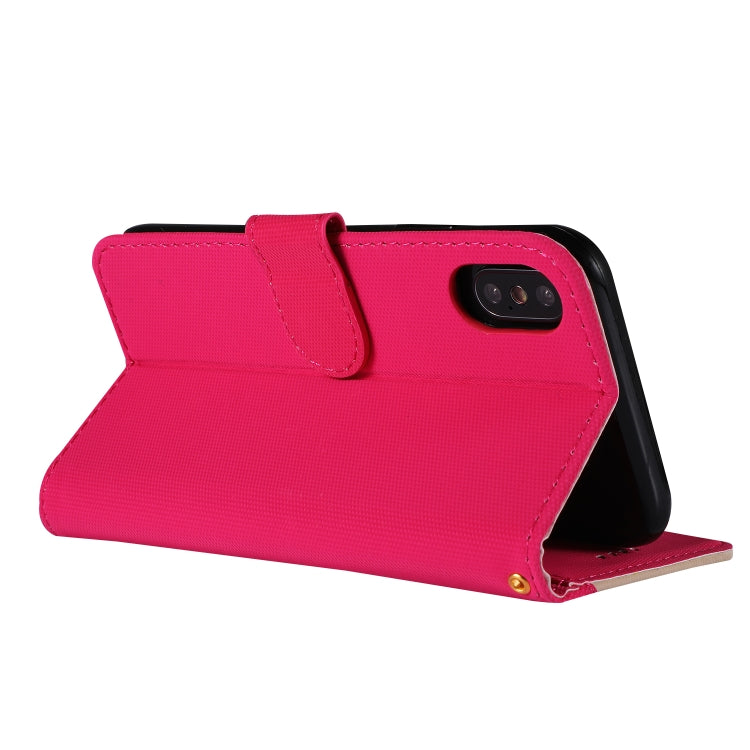 For iPhone X Fabric Stitching Embroidery Horizontal Flip Leather Case With Holder & Card Slots & Wallet