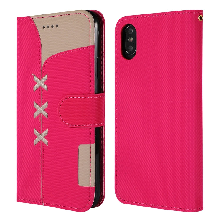 For iPhone X Fabric Stitching Embroidery Horizontal Flip Leather Case With Holder & Card Slots & Wallet