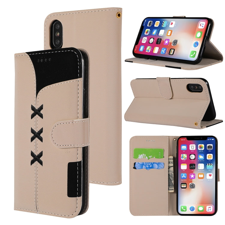 For iPhone X Fabric Stitching Embroidery Horizontal Flip Leather Case With Holder & Card Slots & Wallet