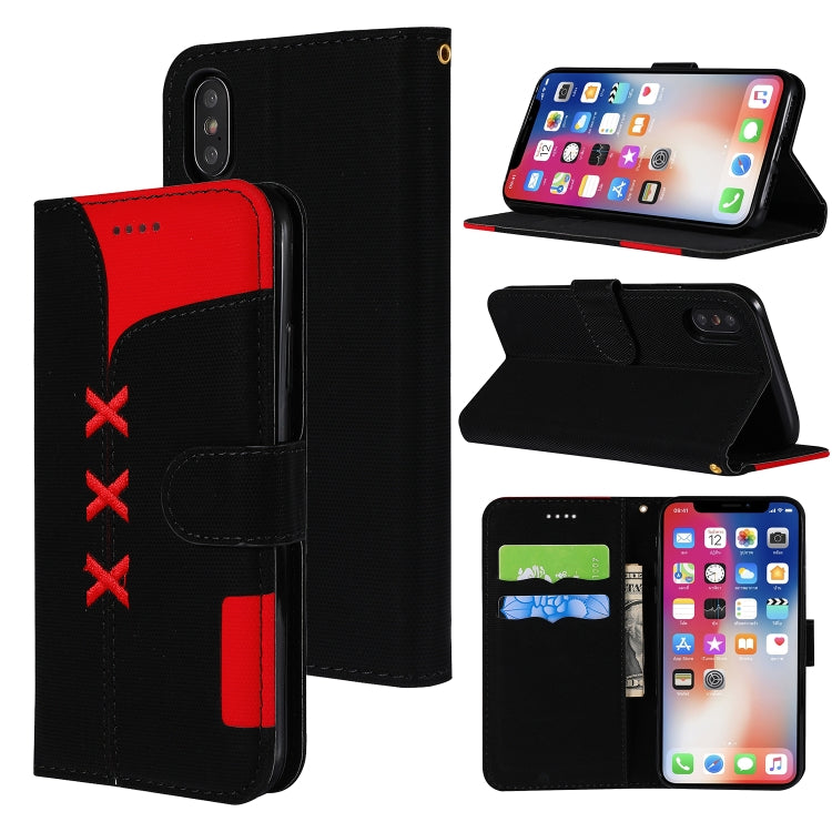 For iPhone X Fabric Stitching Embroidery Horizontal Flip Leather Case With Holder & Card Slots & Wallet