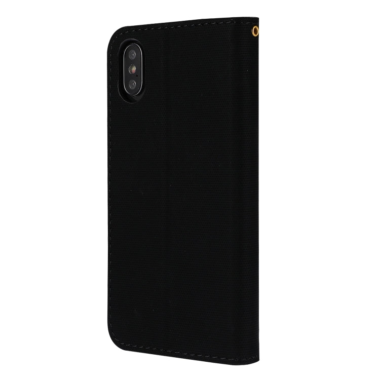 For iPhone X Fabric Stitching Embroidery Horizontal Flip Leather Case With Holder & Card Slots & Wallet