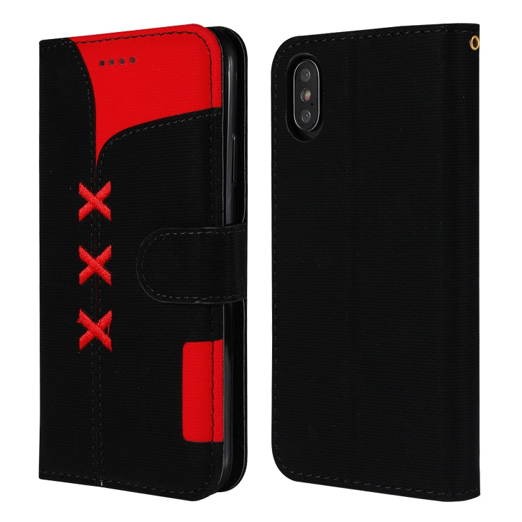 For iPhone X Fabric Stitching Embroidery Horizontal Flip Leather Case With Holder & Card Slots & Wallet