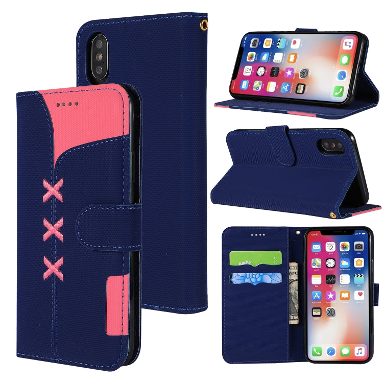 For iPhone X Fabric Stitching Embroidery Horizontal Flip Leather Case With Holder & Card Slots & Wallet