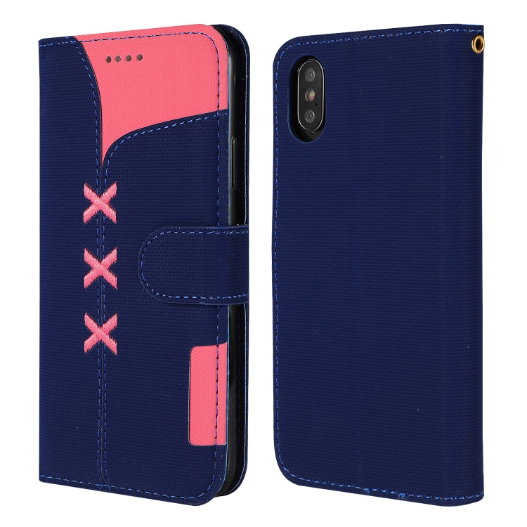 For iPhone X Fabric Stitching Embroidery Horizontal Flip Leather Case With Holder & Card Slots & Wallet
