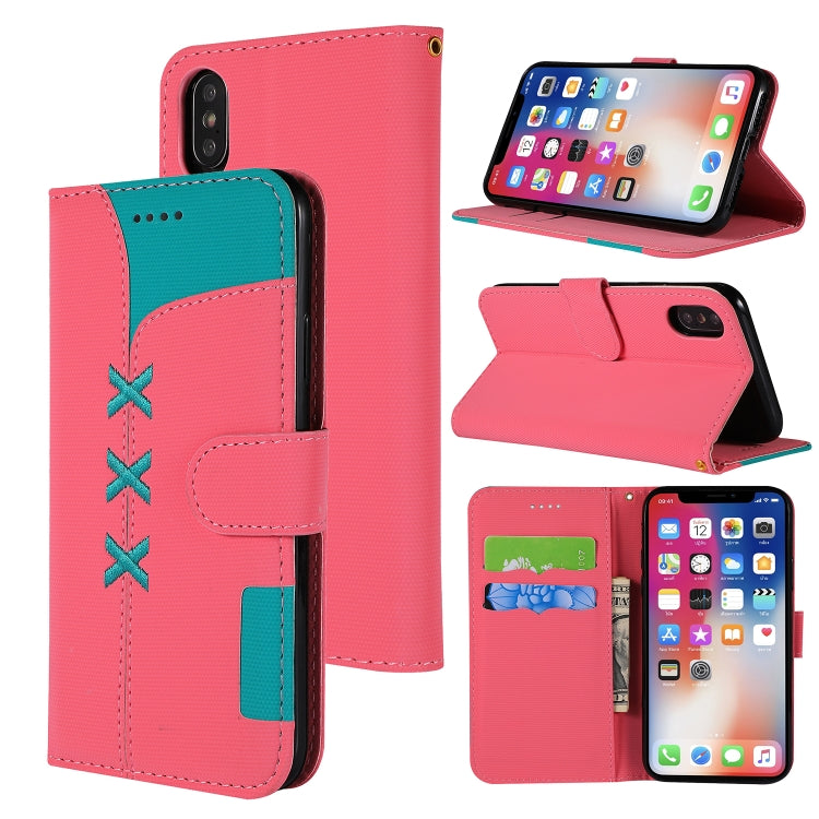 For iPhone X Fabric Stitching Embroidery Horizontal Flip Leather Case With Holder & Card Slots & Wallet