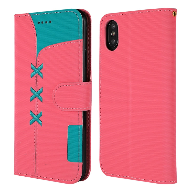 For iPhone X Fabric Stitching Embroidery Horizontal Flip Leather Case With Holder & Card Slots & Wallet