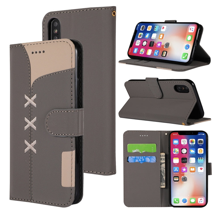 For iPhone X Fabric Stitching Embroidery Horizontal Flip Leather Case With Holder & Card Slots & Wallet