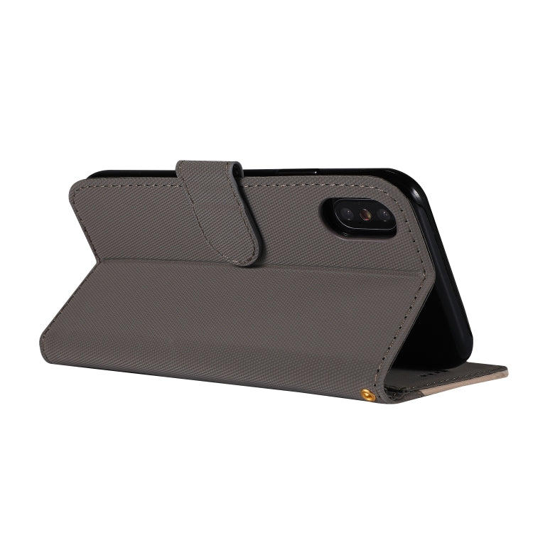 For iPhone X Fabric Stitching Embroidery Horizontal Flip Leather Case With Holder & Card Slots & Wallet