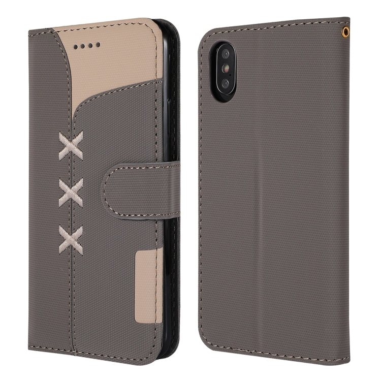 For iPhone X Fabric Stitching Embroidery Horizontal Flip Leather Case With Holder & Card Slots & Wallet