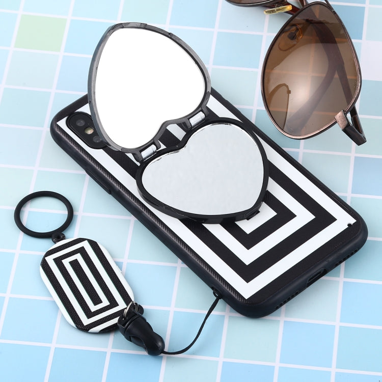 For iPhone X / XS Love Mirror MobilePhone Protection Back Cover Case with Ring Hanging Rope & Holder