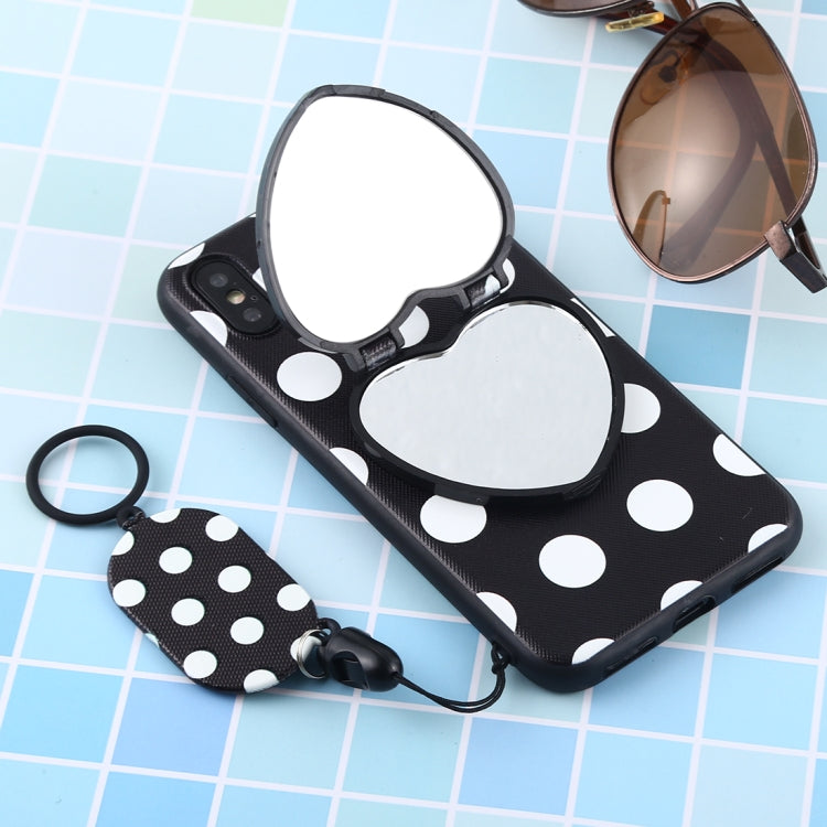 For iPhone X / XS Love Mirror MobilePhone Protection Back Cover Case with Ring Hanging Rope & Holder