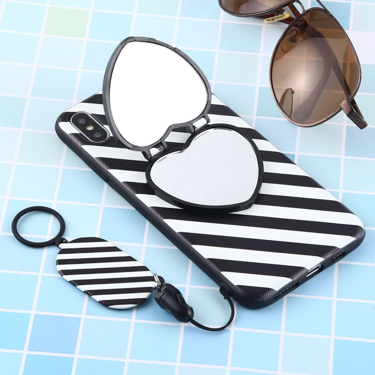For iPhone XS Max Love Mirror MobilePhone Protection Back Cover Case with Ring Hanging Rope & Holder