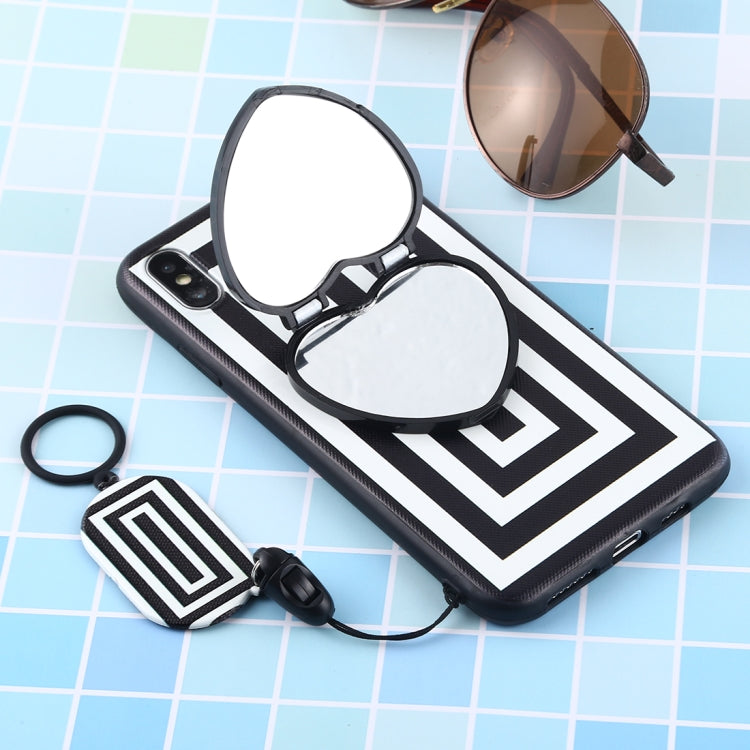 For iPhone XS Max Love Mirror MobilePhone Protection Back Cover Case with Ring Hanging Rope & Holder