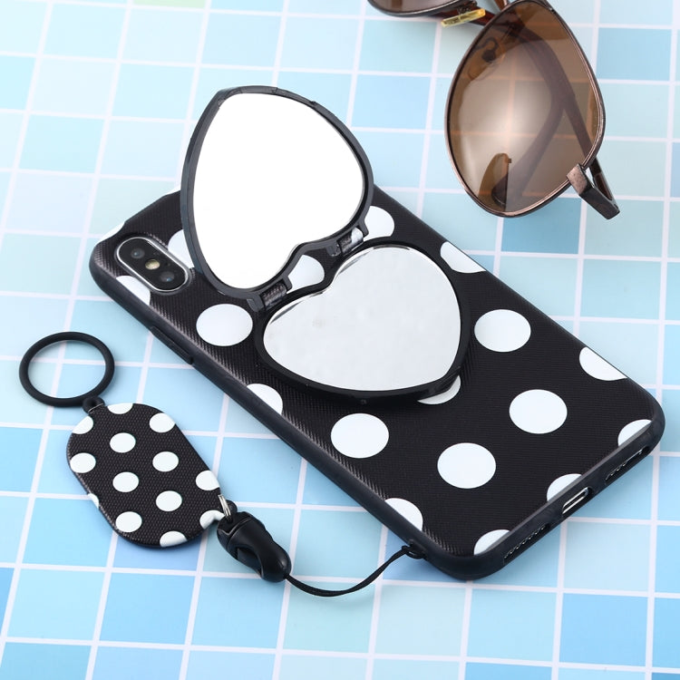For iPhone XS Max Love Mirror MobilePhone Protection Back Cover Case with Ring Hanging Rope & Holder