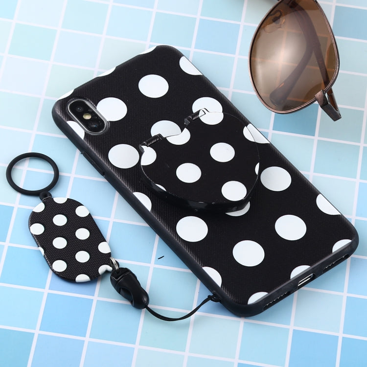 For iPhone XS Max Love Mirror MobilePhone Protection Back Cover Case with Ring Hanging Rope & Holder