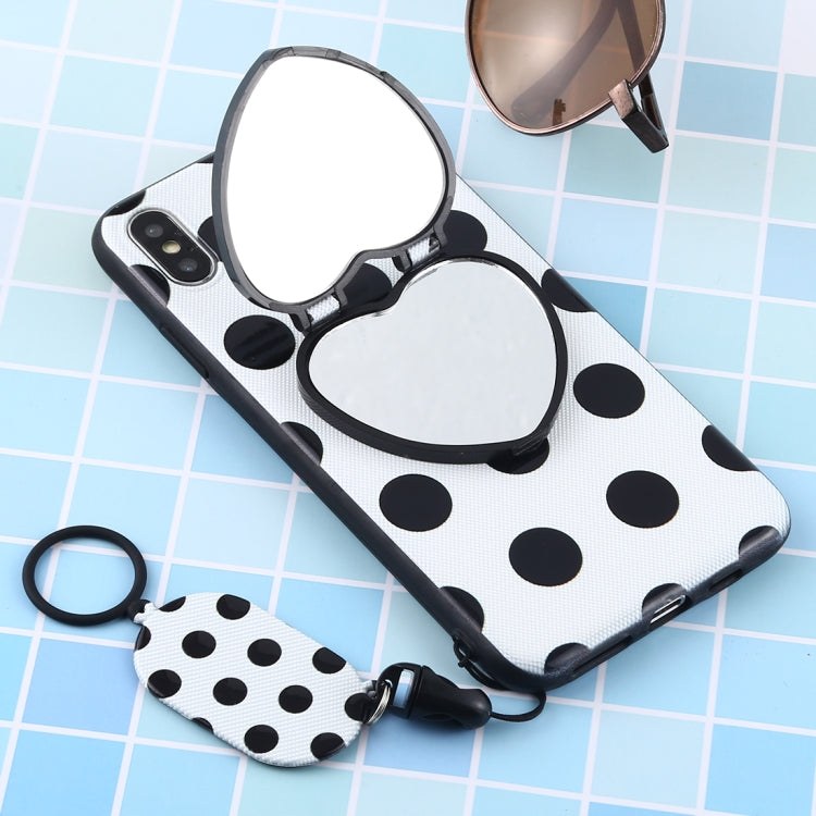 For iPhone XS Max Love Mirror MobilePhone Protection Back Cover Case with Ring Hanging Rope & Holder