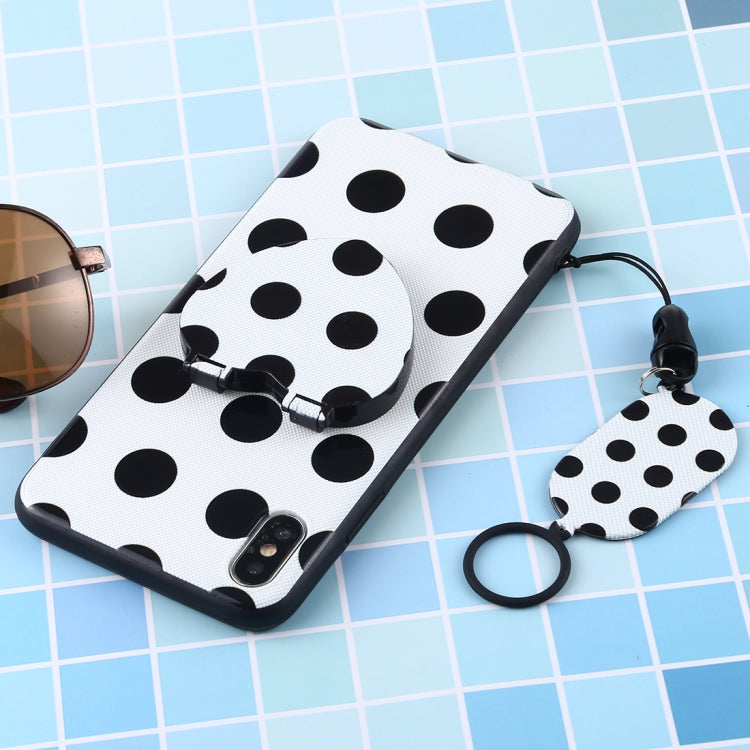 For iPhone XS Max Love Mirror MobilePhone Protection Back Cover Case with Ring Hanging Rope & Holder