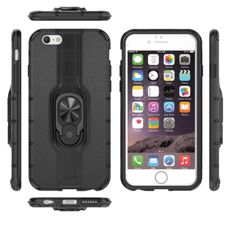 Litchi Texture PC + TPU Combination Case with Magnetic Ring Holder For iPhone 6 & 6s