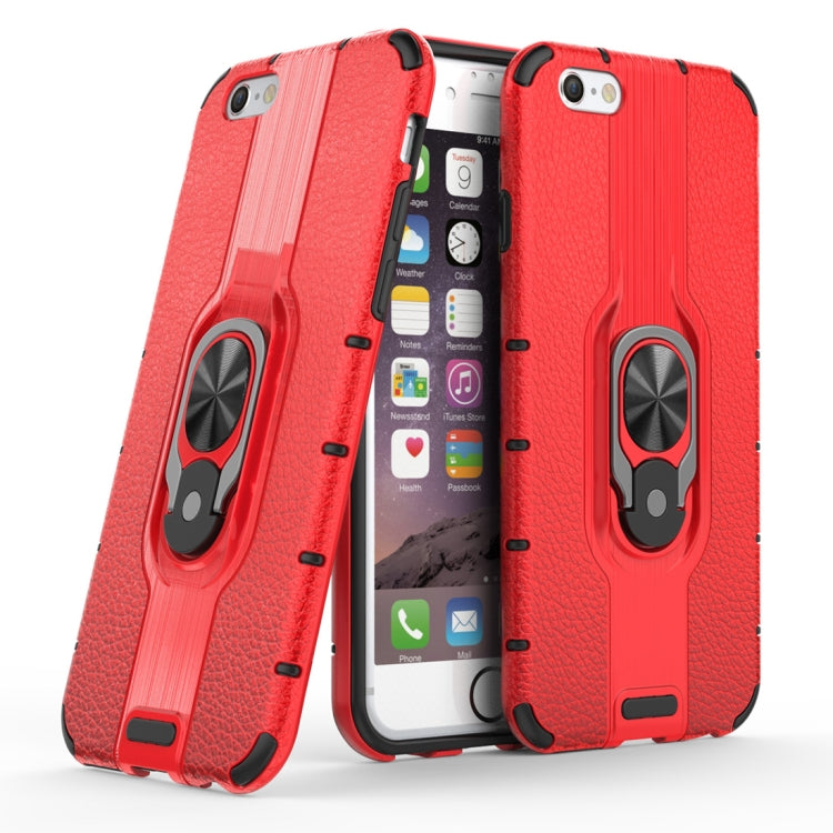 Litchi Texture PC + TPU Combination Case with Magnetic Ring Holder For iPhone 6 & 6s