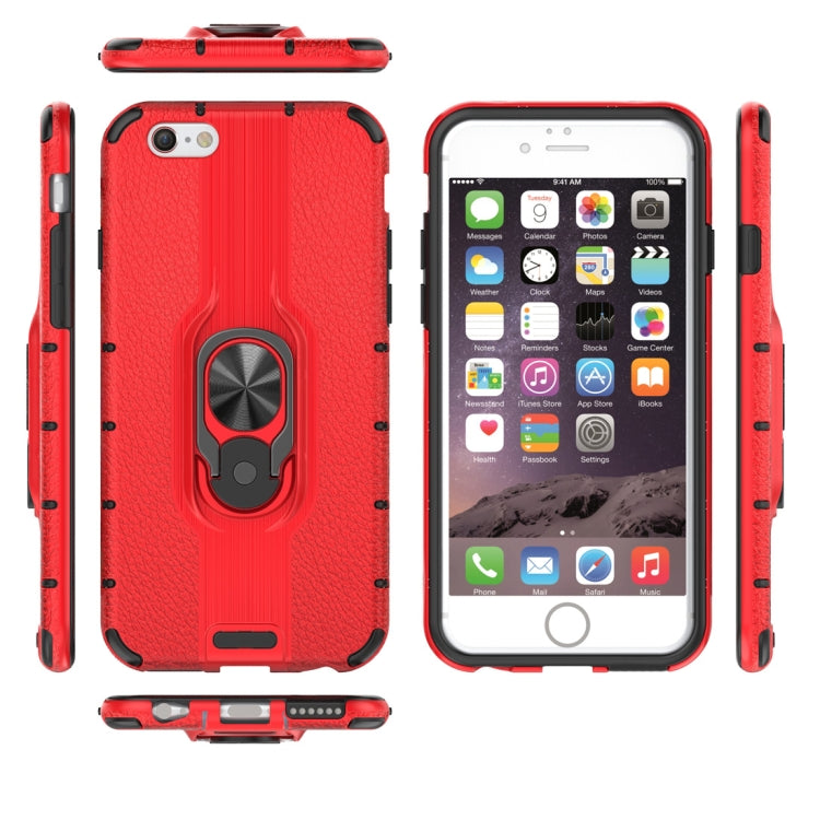 Litchi Texture PC + TPU Combination Case with Magnetic Ring Holder For iPhone 6 & 6s