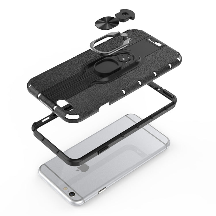 Litchi Texture PC + TPU Combination Case with Magnetic Ring Holder For iPhone 6 & 6s