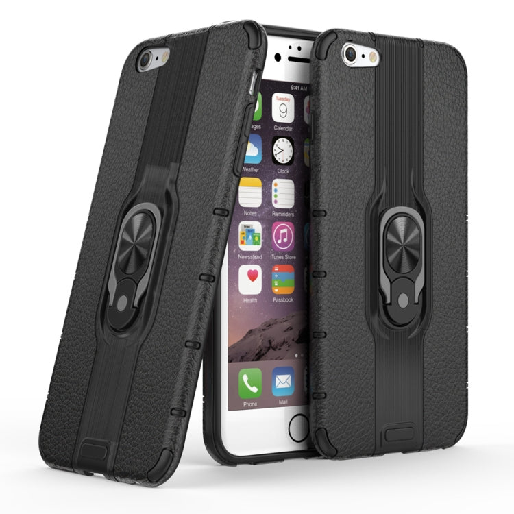 Litchi Texture PC + TPU Combination Case with Magnetic Ring Holder For iPhone 6 Plus & 6s Plus