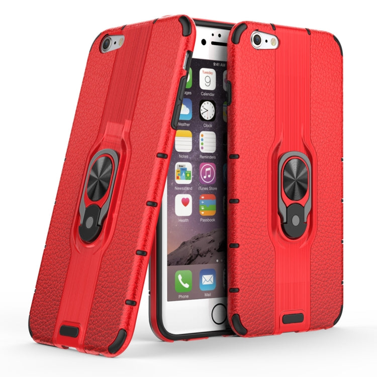 Litchi Texture PC + TPU Combination Case with Magnetic Ring Holder For iPhone 6 Plus & 6s Plus