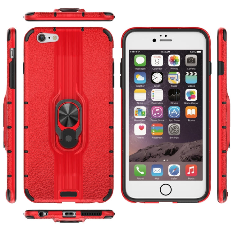 Litchi Texture PC + TPU Combination Case with Magnetic Ring Holder For iPhone 6 Plus & 6s Plus