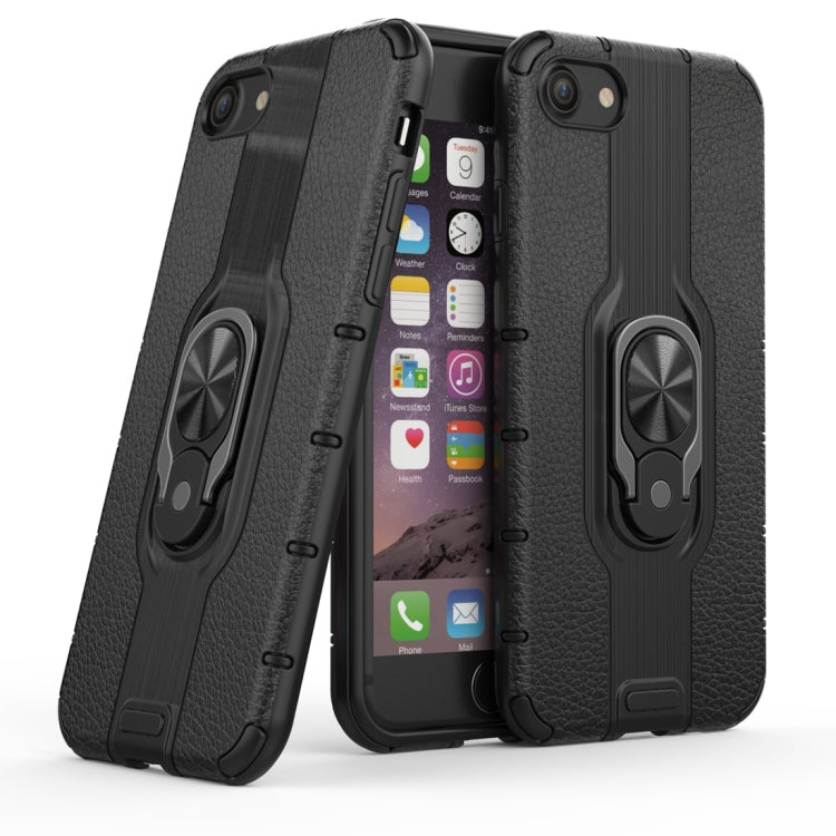 Litchi Texture PC + TPU Combination Case with Magnetic Ring Holder For iPhone SE 2020 & 8 & 7
