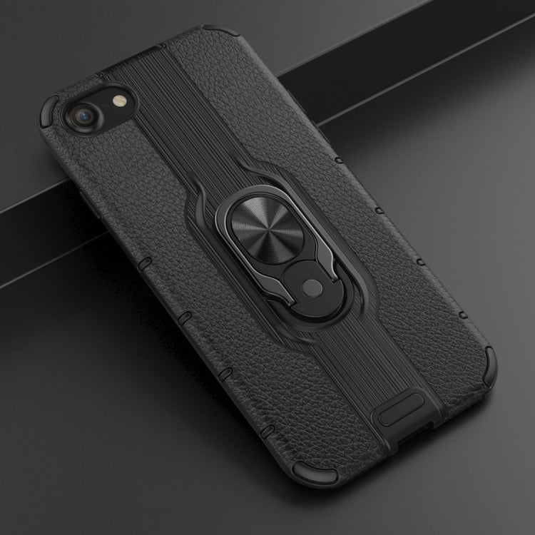 Litchi Texture PC + TPU Combination Case with Magnetic Ring Holder For iPhone SE 2020 & 8 & 7