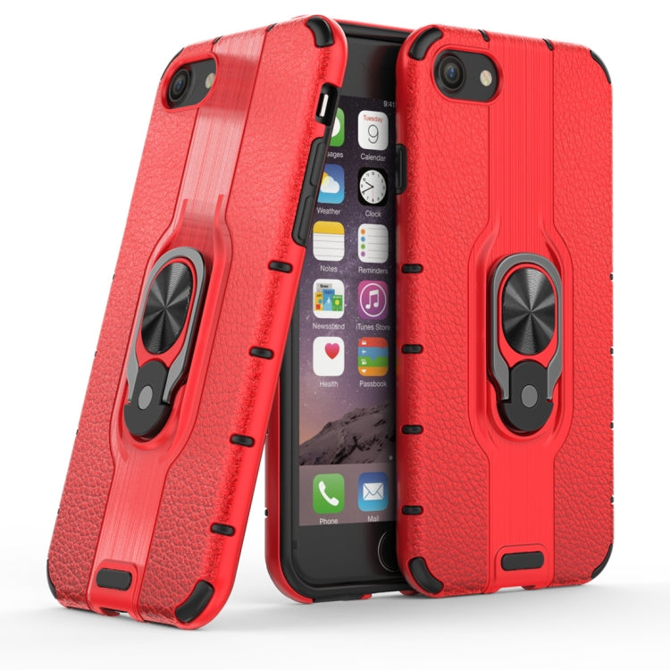 Litchi Texture PC + TPU Combination Case with Magnetic Ring Holder For iPhone SE 2020 & 8 & 7