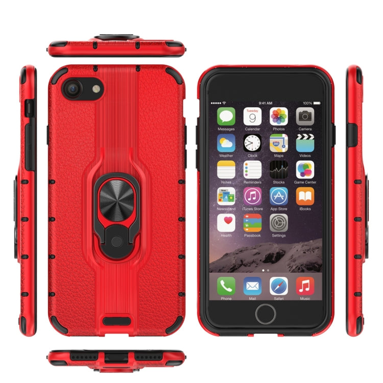 Litchi Texture PC + TPU Combination Case with Magnetic Ring Holder For iPhone SE 2020 & 8 & 7