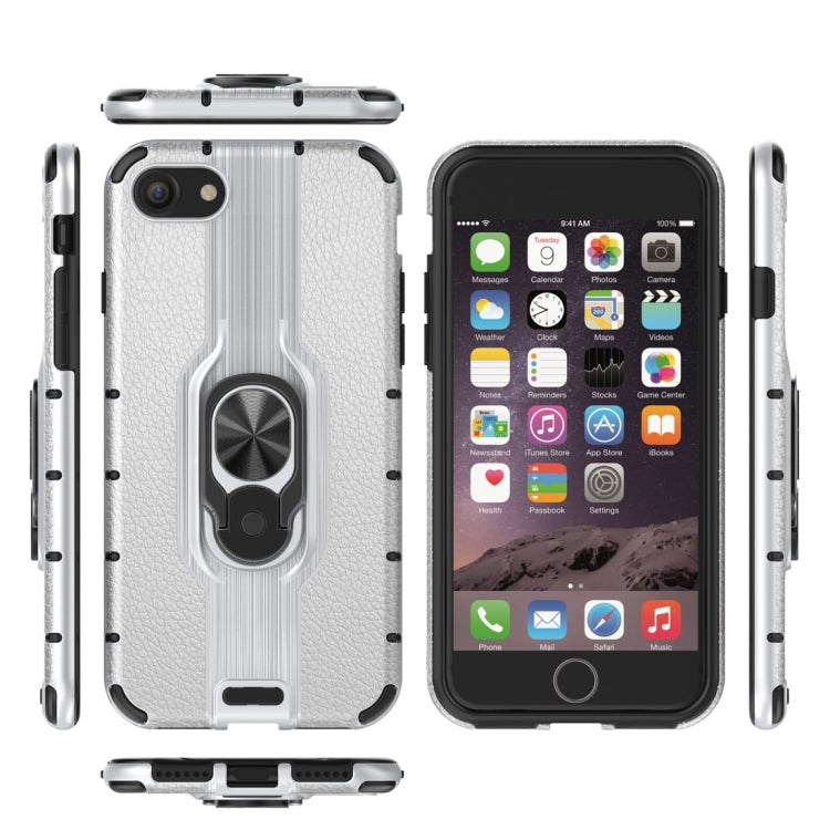 Litchi Texture PC + TPU Combination Case with Magnetic Ring Holder For iPhone SE 2020 & 8 & 7