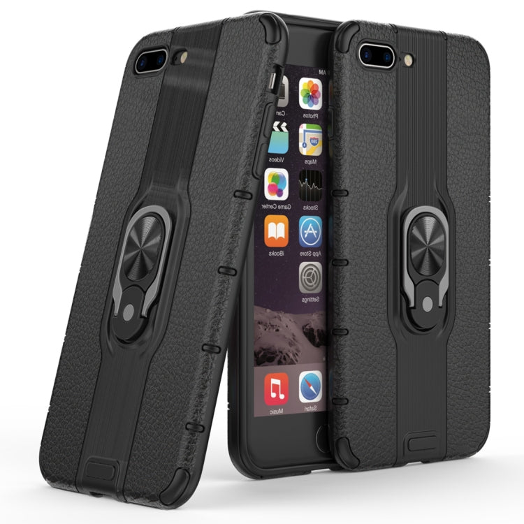 Litchi Texture PC + TPU Combination Case with Magnetic Ring Holder For iPhone 8 Plus & 7 Plus