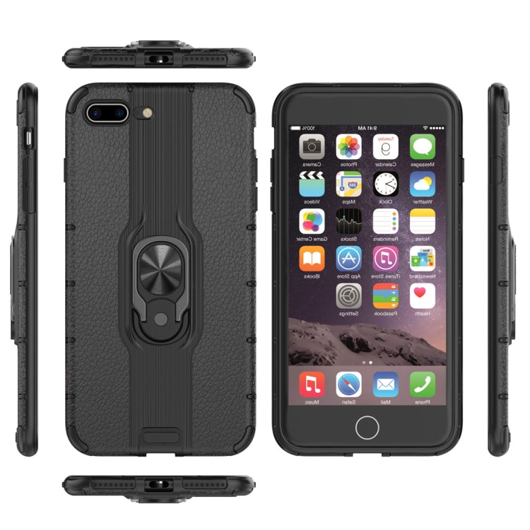 Litchi Texture PC + TPU Combination Case with Magnetic Ring Holder For iPhone 8 Plus & 7 Plus