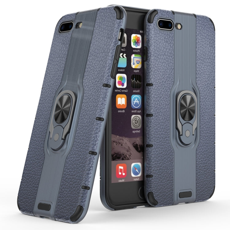 Litchi Texture PC + TPU Combination Case with Magnetic Ring Holder For iPhone 8 Plus & 7 Plus
