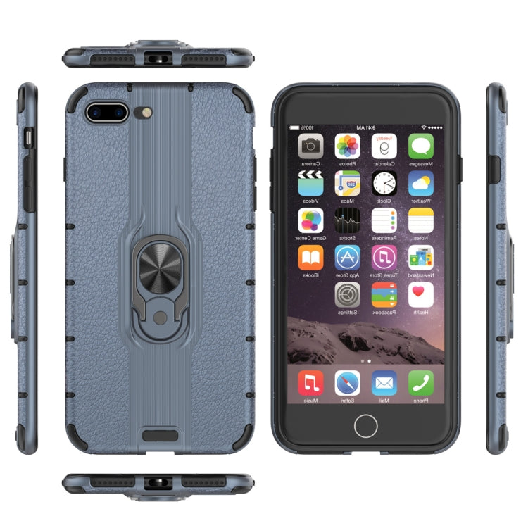 Litchi Texture PC + TPU Combination Case with Magnetic Ring Holder For iPhone 8 Plus & 7 Plus