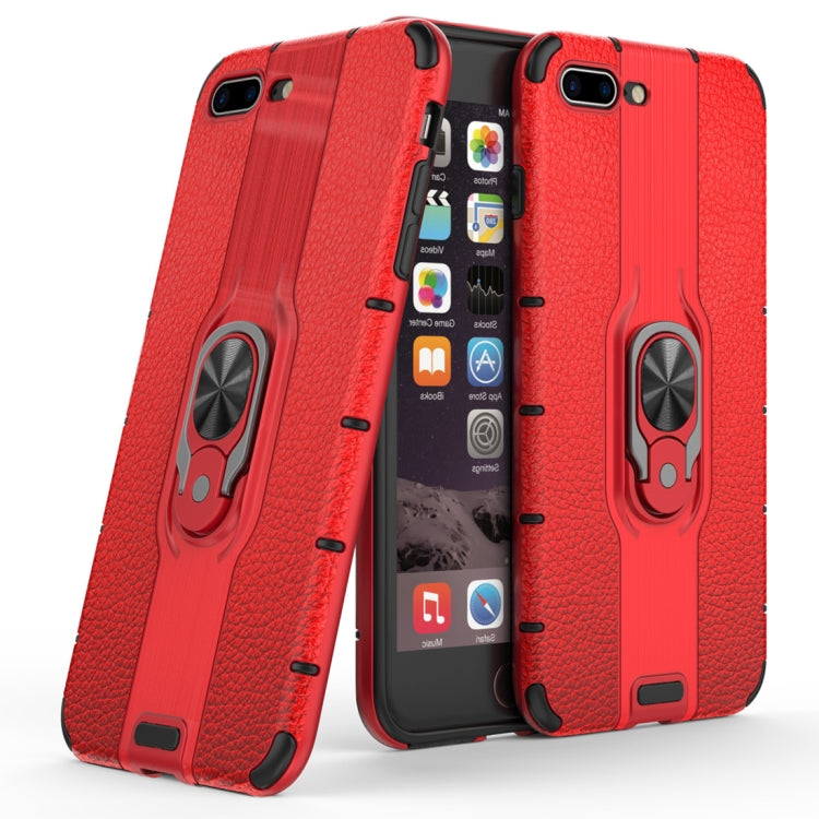 Litchi Texture PC + TPU Combination Case with Magnetic Ring Holder For iPhone 8 Plus & 7 Plus