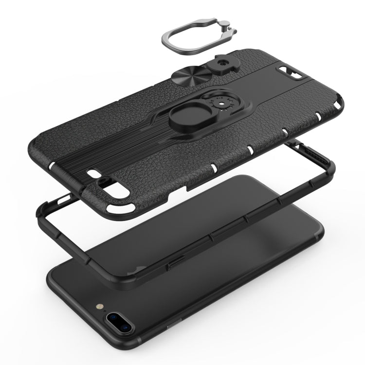 Litchi Texture PC + TPU Combination Case with Magnetic Ring Holder For iPhone 8 Plus & 7 Plus