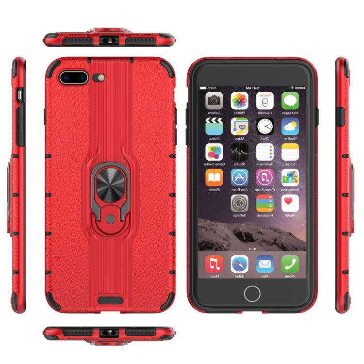 Litchi Texture PC + TPU Combination Case with Magnetic Ring Holder For iPhone 8 Plus & 7 Plus