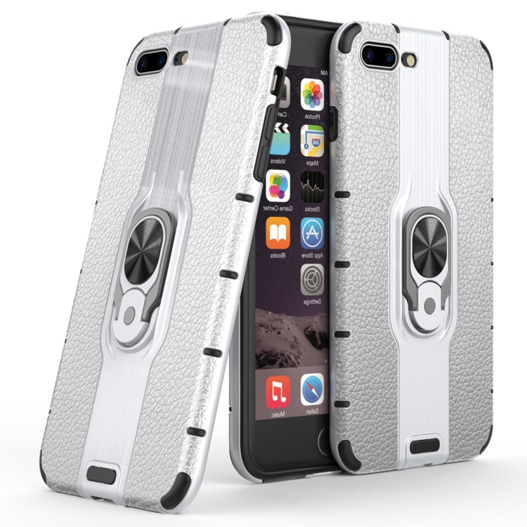 Litchi Texture PC + TPU Combination Case with Magnetic Ring Holder For iPhone 8 Plus & 7 Plus