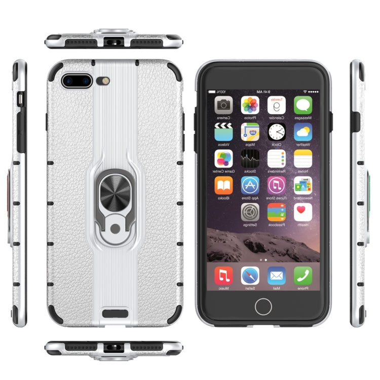 Litchi Texture PC + TPU Combination Case with Magnetic Ring Holder For iPhone 8 Plus & 7 Plus
