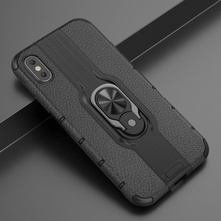 For iPhone X / XS Litchi Texture PC + TPU Combination Case with Magnetic Ring Holder