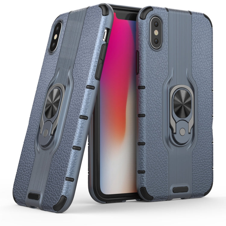 For iPhone X / XS Litchi Texture PC + TPU Combination Case with Magnetic Ring Holder