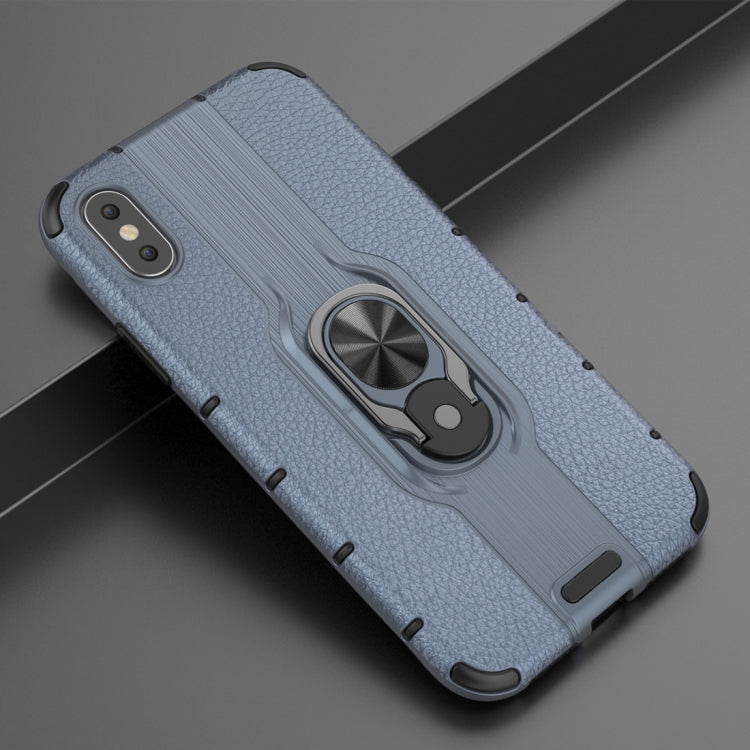 For iPhone X / XS Litchi Texture PC + TPU Combination Case with Magnetic Ring Holder