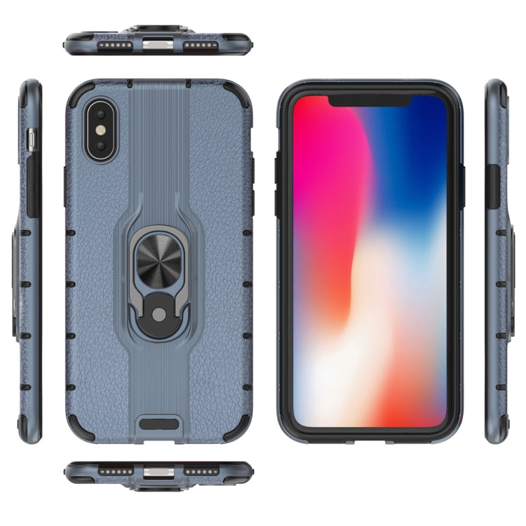 For iPhone X / XS Litchi Texture PC + TPU Combination Case with Magnetic Ring Holder