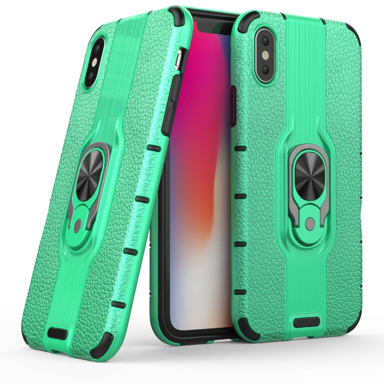 For iPhone X / XS Litchi Texture PC + TPU Combination Case with Magnetic Ring Holder